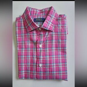 POLO Ralph Lauren Men's Pink and White Plaid Button Down Long Sleeves Shirt